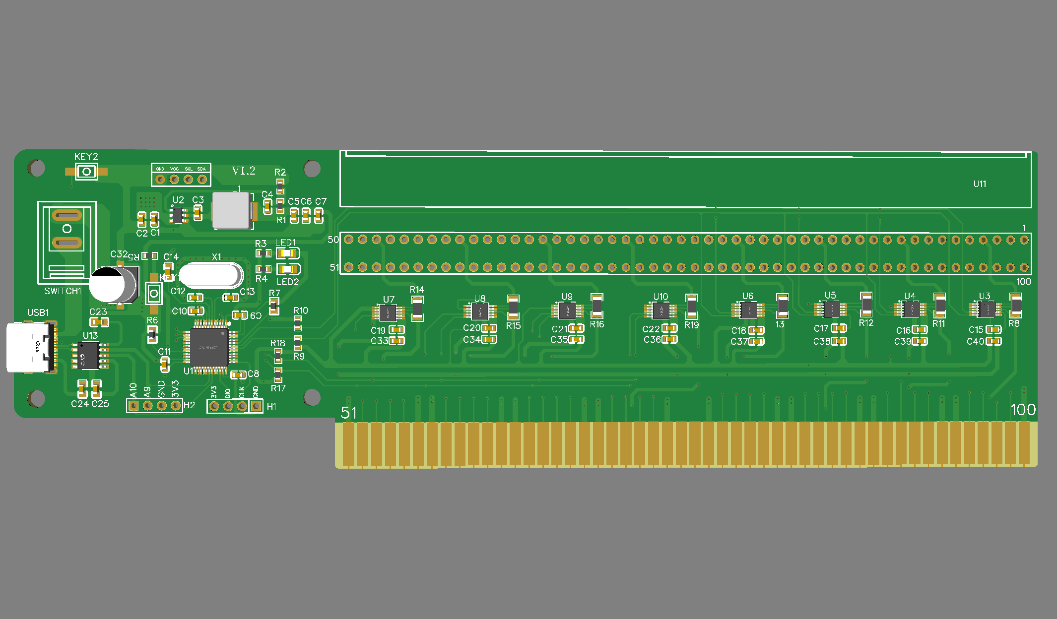 金手指八路微电流检测仪 - PCB 3D 视图